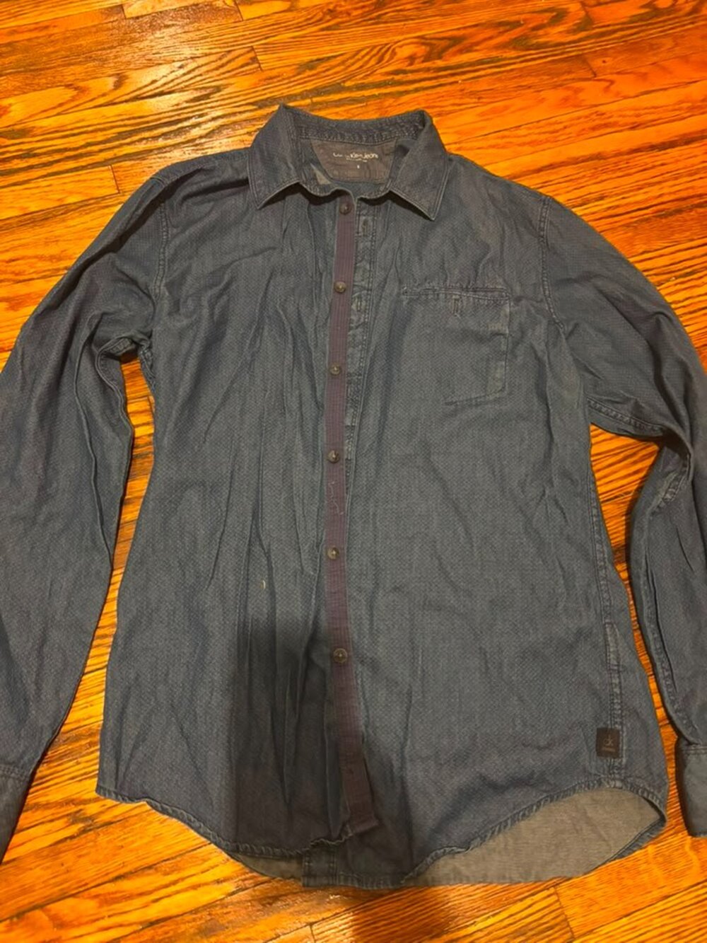 Calvin Klein Jeans Men's Blue Denim Button-Down Shirt, Size S